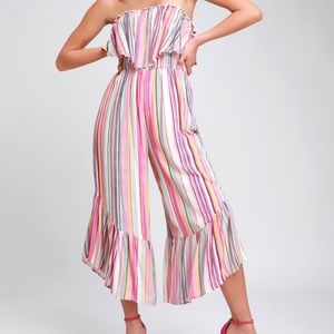 Striped strapless jumpsuit